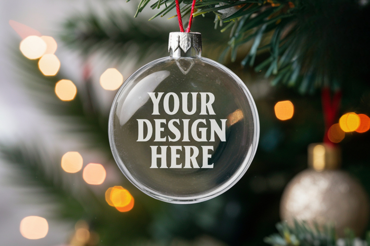 Acrylic Christmas Ornament Mockups | Clear Round Holiday