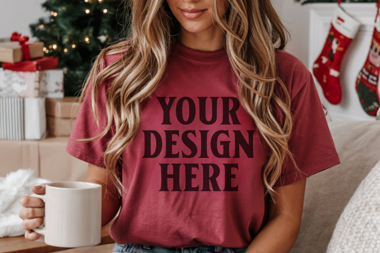 Christmas Comfort Colors 1717 Cumin T-Shirt Mockup Real
