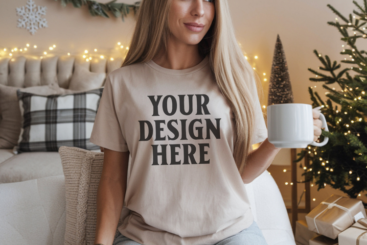 Comfort Colors 1717 Ivory Christmas T-Shirt Mockup, Boho