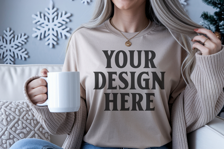 Ivory Comfort Colors 1717 Christmas Shirt Mockup, Coz