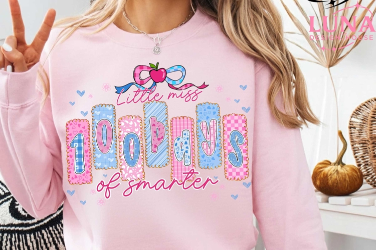 100 Days of School Png, Little miss 100 Days Smarter