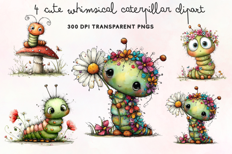 Cute Whimsical Caterpillar Clipart PNG example image 1
