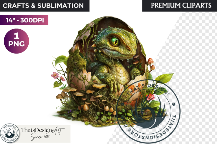 Cute Baby Dragon in a egg Clipart, dragon egg, Fantasy PNG example image 1