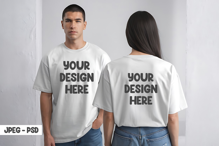 Basic Couple T-Shirt Mockup Studio Wall