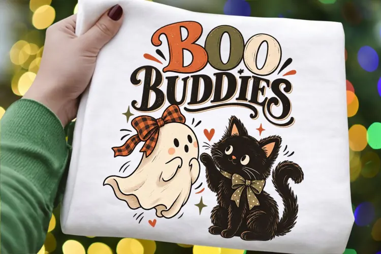 Boo Buddies Halloween PNG, Cute Ghost and Black Cat Spooky