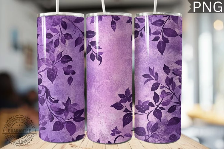Purple Floral Tumbler Wrap - High Quality 300 Dpi