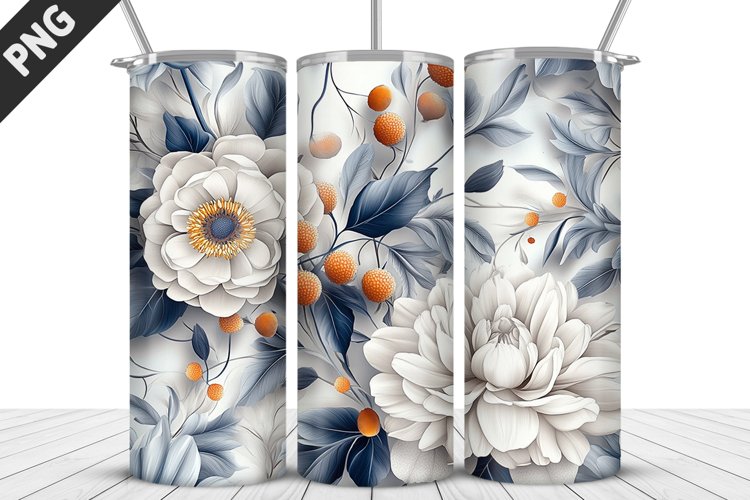 3D Daisy Flowers 20oz Tumbler Wrap | Sublimation Design example image 1
