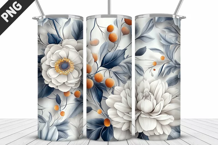 3D Daisy Flowers 20oz Tumbler Wrap | Sublimation Design