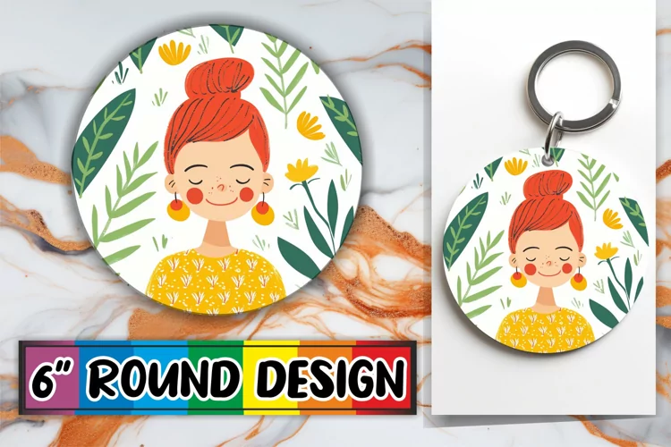 Graceful Woman and Flowers Round Design Sublimation PNG