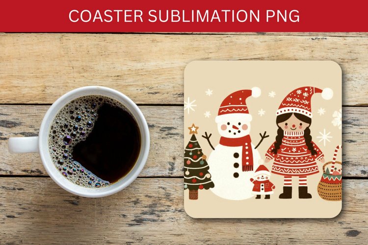 square coaster - santa claus and snowman example image 1