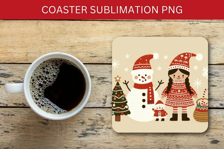 square coaster - santa claus and snowman