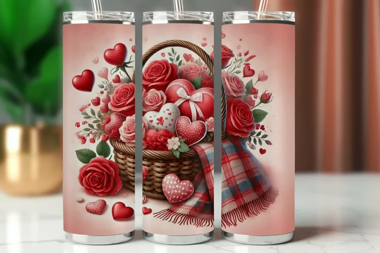 Valentine Tumbler Wrap 20 oz - flowers bouquet