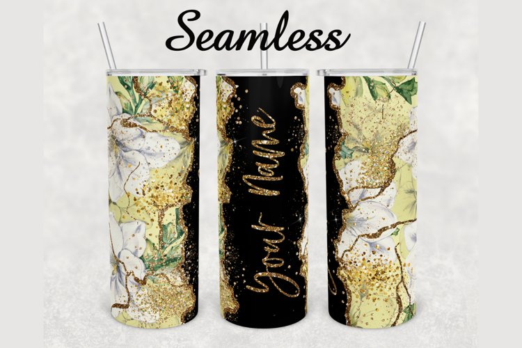 Floral Gold Glitter Agate 20 oz sublimation design tumbler
