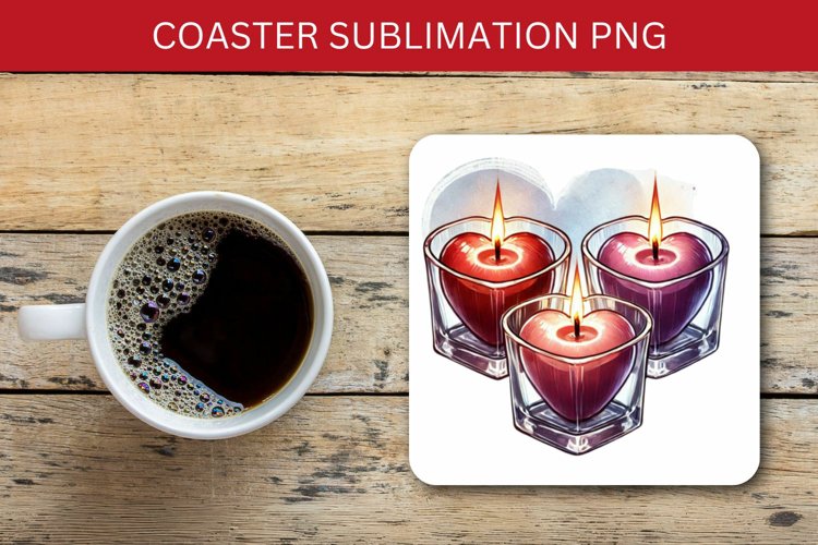 valentine square coaster - heart candle