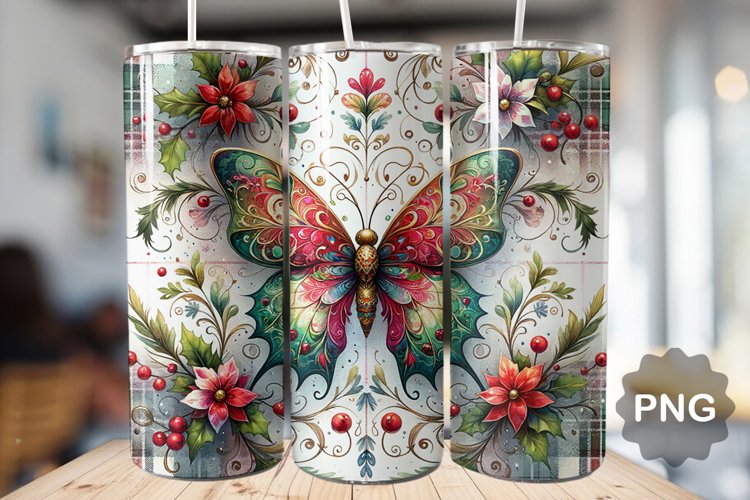 Christmas Butterfly Sublimation - 20 Oz Skinny Tumbler