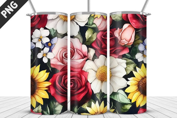 Valentine Rose Flowers Tumbler Wrap | Sublimation Design example image 1