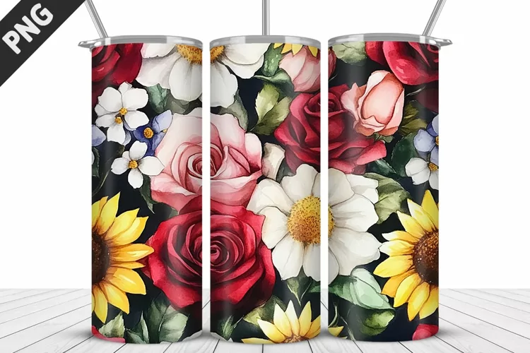 Valentine Rose Flowers Tumbler Wrap | Sublimation Design