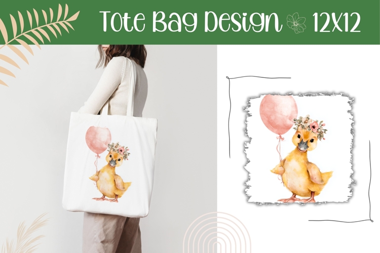 Watercolor Duck Illustration, Cartoon Duck Tote Bag Design