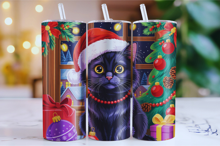 Merry Christmas Cat Tumbler Wrap | Christmas Wrap
