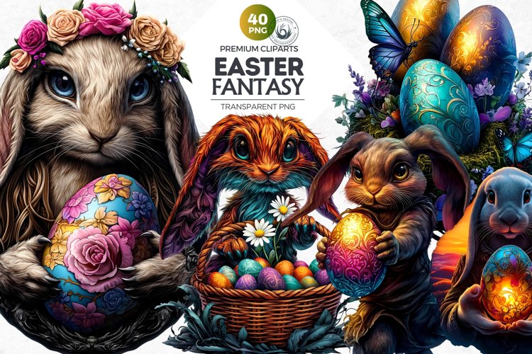 Fantasy Easter clipart Set, Easter bunny, Easter eggs example image 1