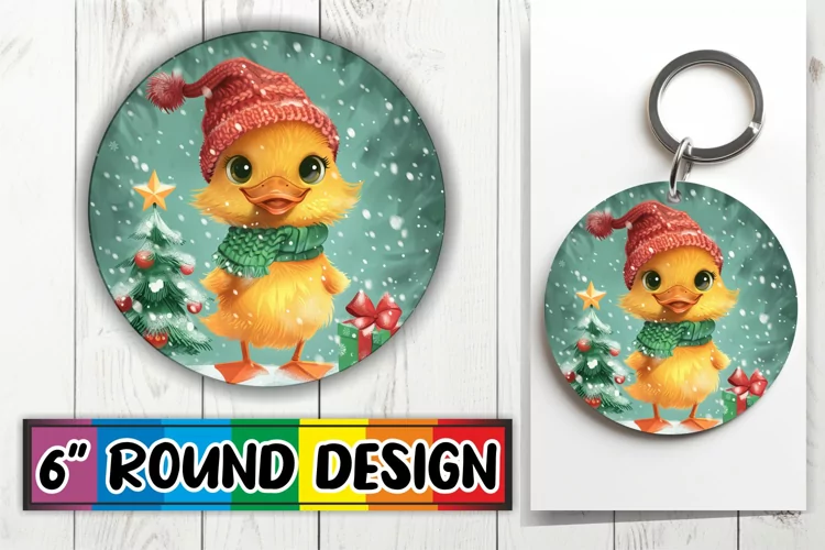 Watercolor Holiday Animals Keychain Sublimation Round