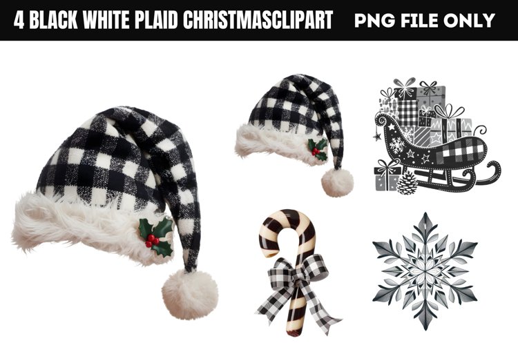 Black White Plaid Christmas PNG example image 1
