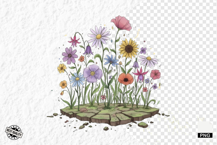 Whimsical Summer Wildflowers Clipart
