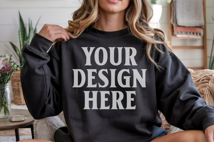 Black Gildan 18000 Crewnwck Sweatshirt Mockup, gildan 18000