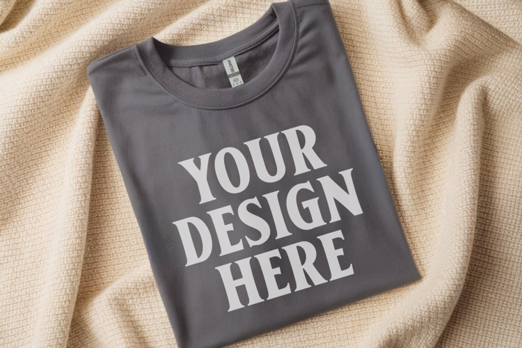 Gildan 64000 Charcoal Folded T-Shirt Mockup | Flat Lay Unise