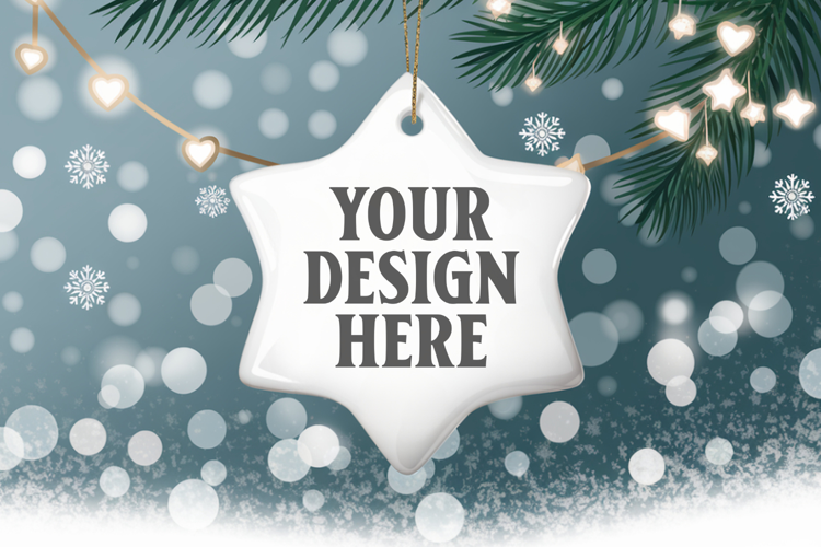 Christmas Star Ceramic Ornaments Mockup | Holiday Star Ornam