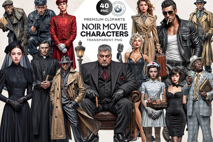 Noir Movie Characters PNG Clipart Set, detective, mafia