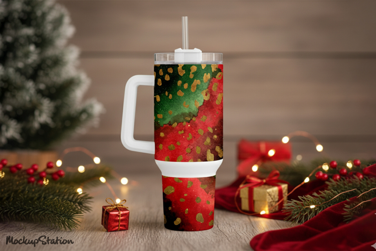 Christmas 40 oz Quencher Tumbler Wrap PNG | Holiday Cheetah