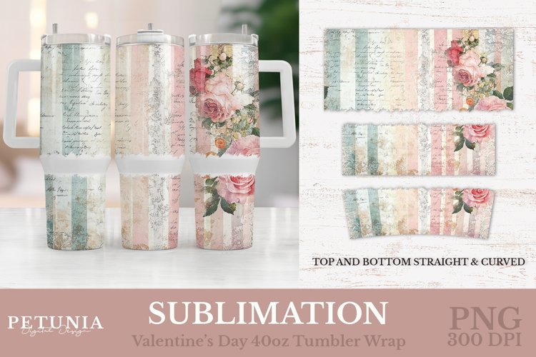 40 Oz Tumbler Wrap | Vintage Valentines Day Tumbler Wrap
