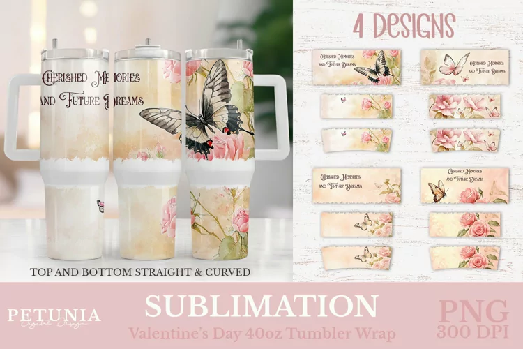 40 Oz Tumbler Wrap | Vintage Valentines Day Tumbler Wrap