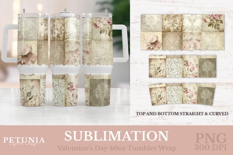 40 Oz Tumbler Wrap | Vintage Valentines Day Tumbler Wrap