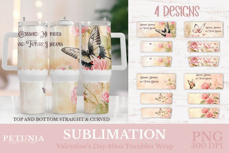 40 Oz Tumbler Wrap designs being used as Vintage Valentines Day Tumblers