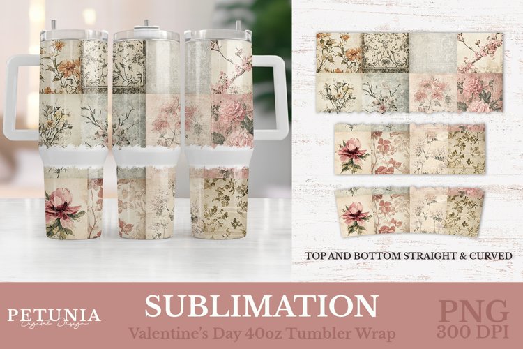 40 Oz Tumbler Wrap | Vintage Valentines Day Tumbler Wrap