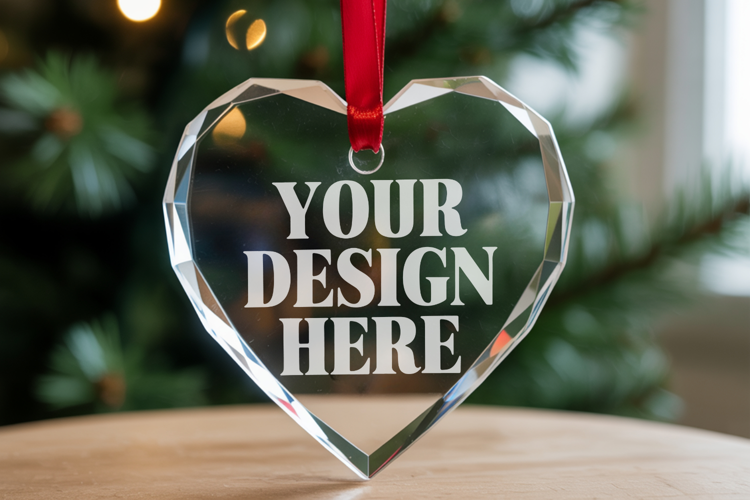 Christmas Heart Crystal Glass Ornament Mockups