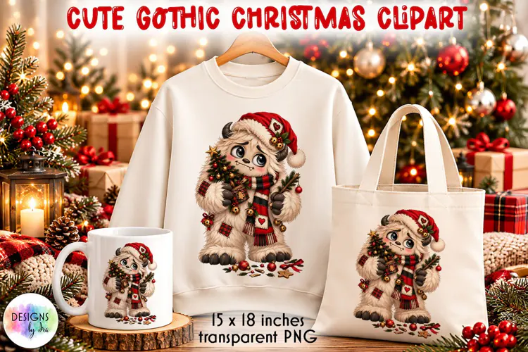 Cute Gothic Christmas Yeti PNG Clipart