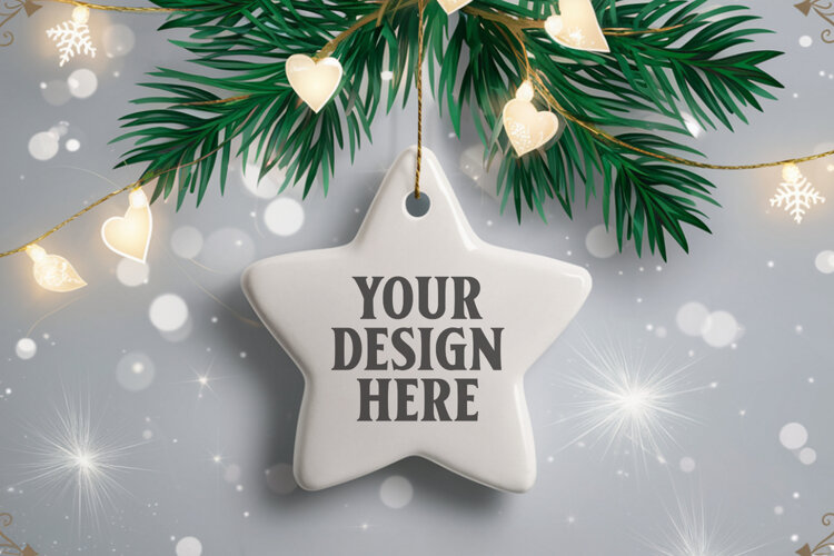 Christmas Star Ceramic Ornament Mockup | Holiday Star Tree example image 1