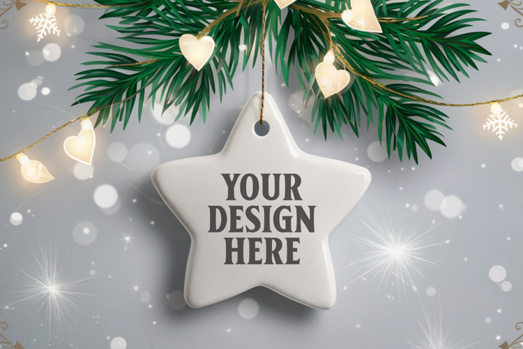Christmas Star Ceramic Ornament Mockup | Holiday Star Tree