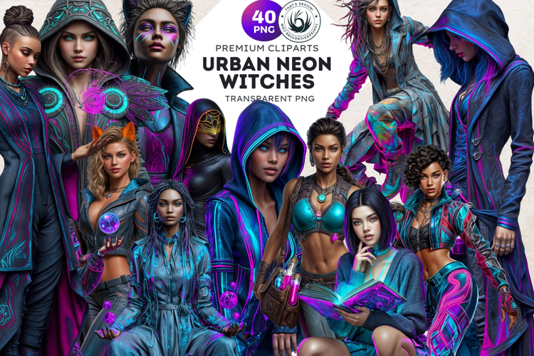 Urban Neon Witches Sublimation Graphics, Cyberpunk PNG
