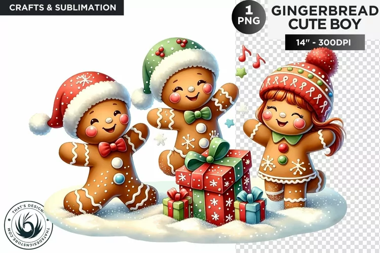Gingerbread man family Christmas cookies png clipart