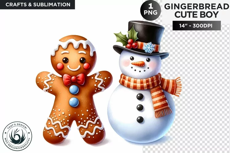 Gingerbread man with snowman Christmas png clipart