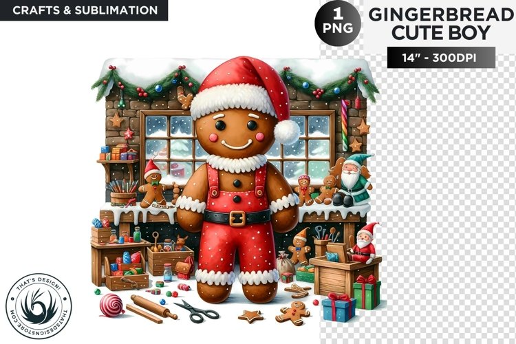 Gingerbread man in santa workshop png clipart example image 1