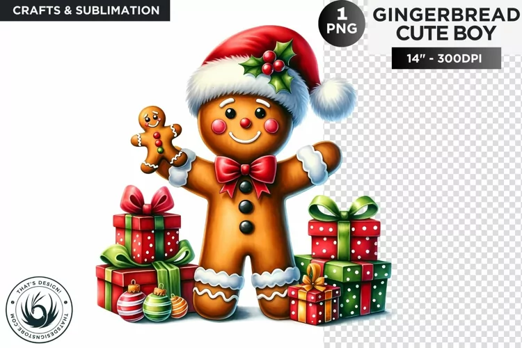 Gingerbread man with gifts Christmas cookies png clipart