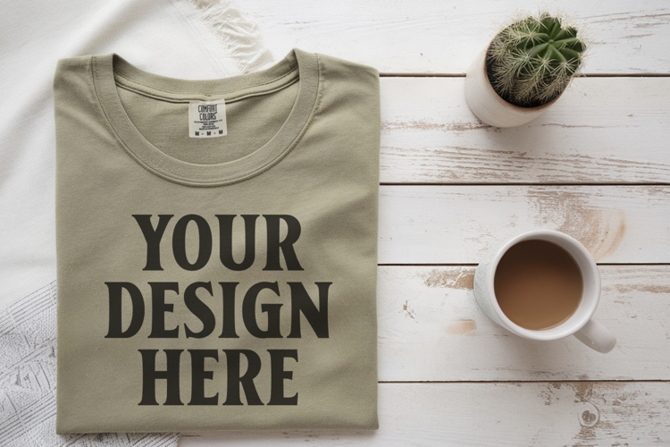 Moss Comfort Colors 1717 Folded Tshirt Mockups