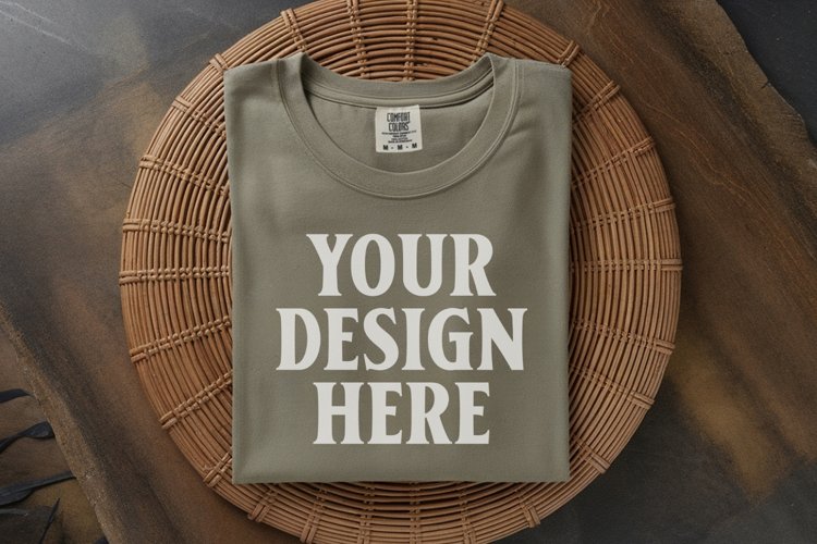Moss Comfort Colors 1717 Folded Tshirt Mockups
