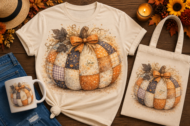 Patchwork Pumpkin PNG | Cozy Fall Pumpkin Sublimation Design