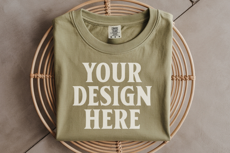 Moss Comfort Colors 1717 Folded Tshirt Mockups